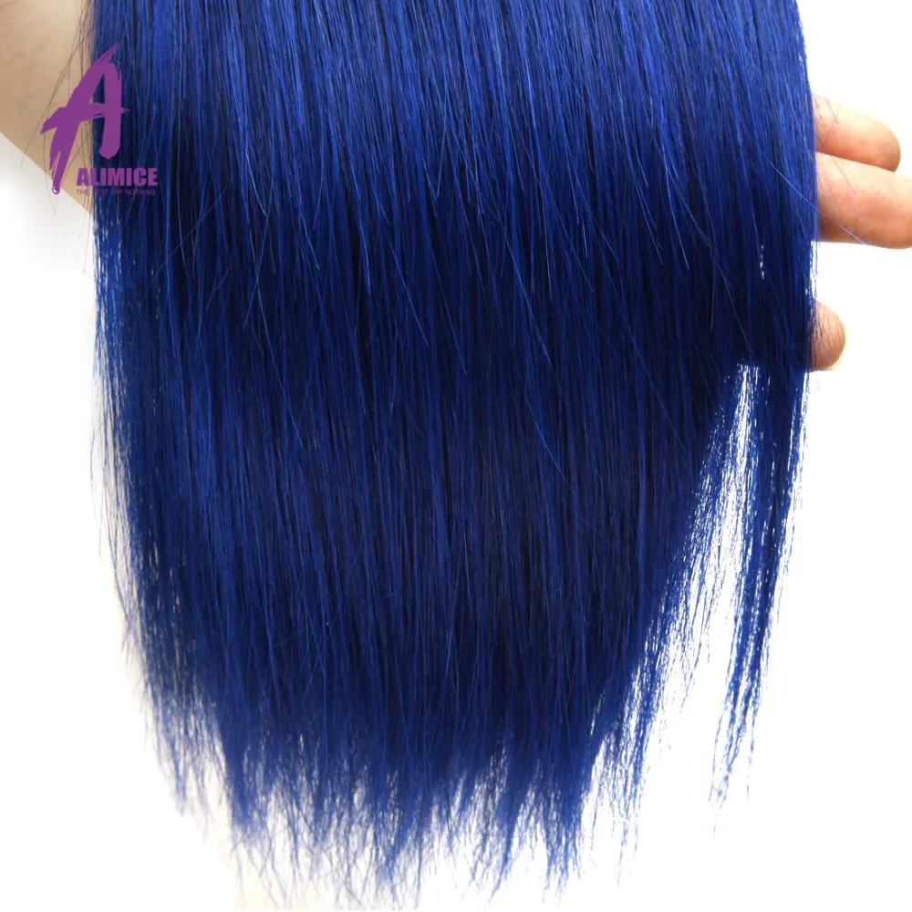 Alimice Ombre Brazilian Straight Human Hair Weave 3 Bundles Bundles With Closure T1bblue Remy Hair Ombre Bundles With Closure (1)