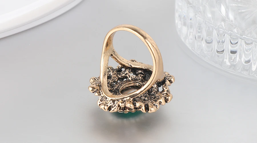 Kinel модное женское малахитовое кольцо с зеленым кристаллом Античный Золотой Лепесток большие кольца Винтажные Ювелирные изделия
