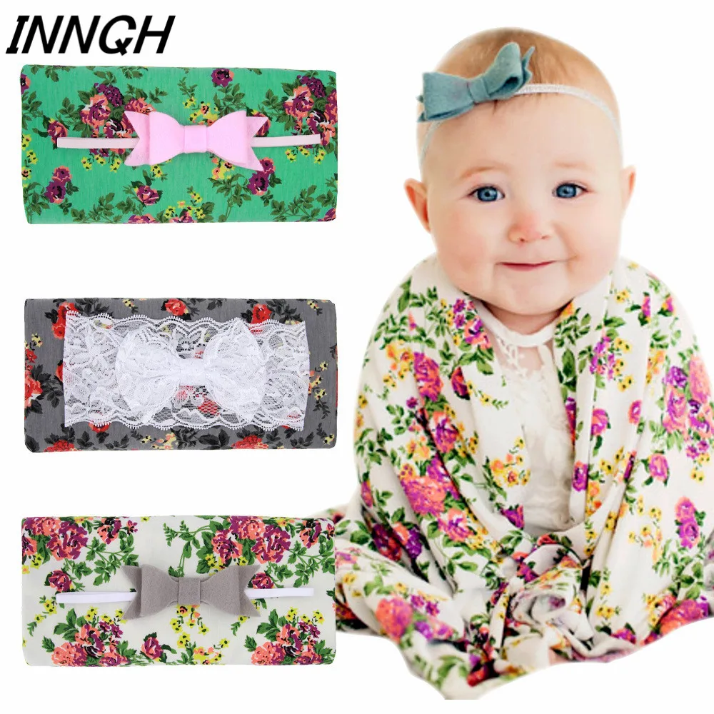 0 3Months Cotton Baby Receiving Blanket Newborn Bowknot Floral Bow
