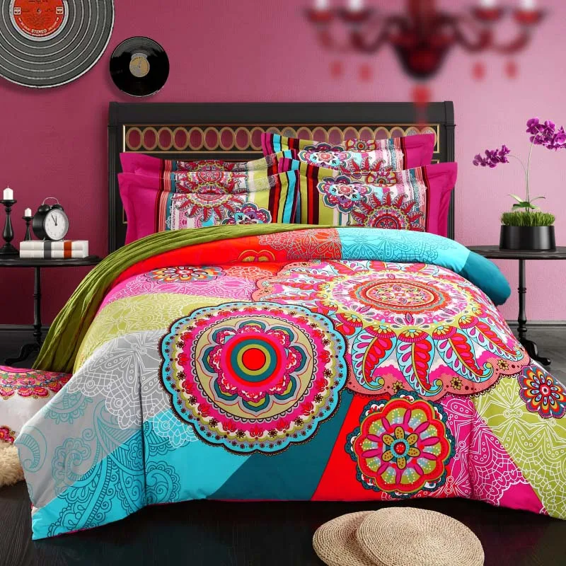Brushed Cotton bohemian bedding sets 4pcs queen king duvet cover set bedlinen bedclothes beautiful bedding girl