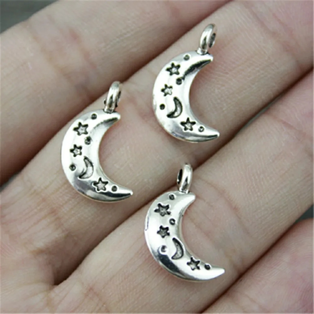 

WYSIWYG 20pcs 20x11mm Moon Charm Pendants For Jewelry Making Antique Silver Moon And Stars Pendants Charm Moon