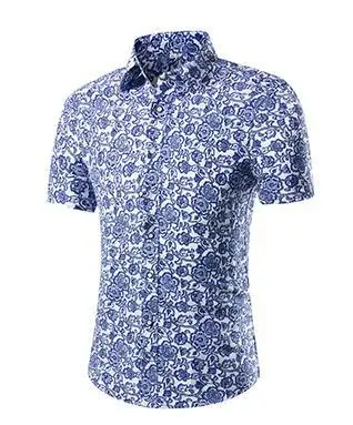 Мужская модная рубашка с коротким рукавом, мужская летняя рубашка с принтом - Цвет: 4