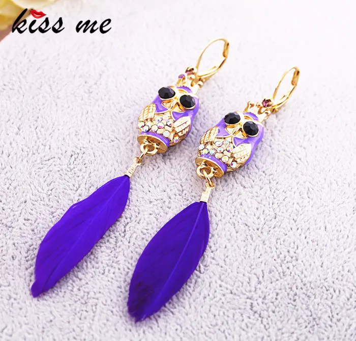 

Fashion accessories oil tantalising owl feather Women earrings accessories Factory Wholesale