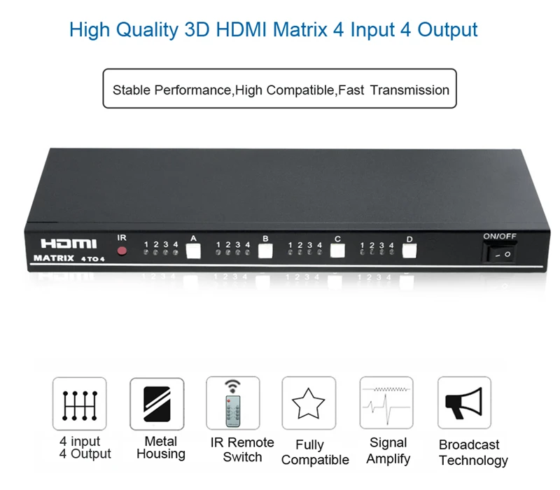EMK 4x4 HDMI True Matrix 4 input 4 output HDMI Switch Splitter 1.3b support 1920x1080 60Hz with RS232 Remote Control Switch (11)