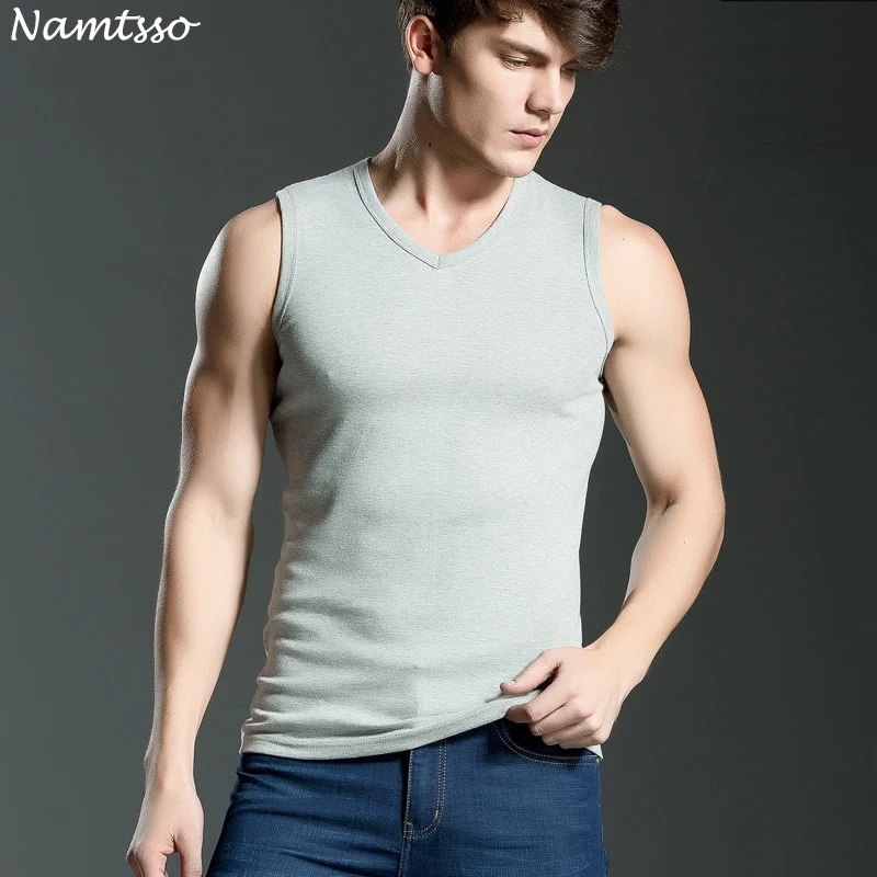 3 pcs Men all cotton Solid color seamless underwear clothing close-fitting broad shoulders V/O-neck vest comfortable undershirts