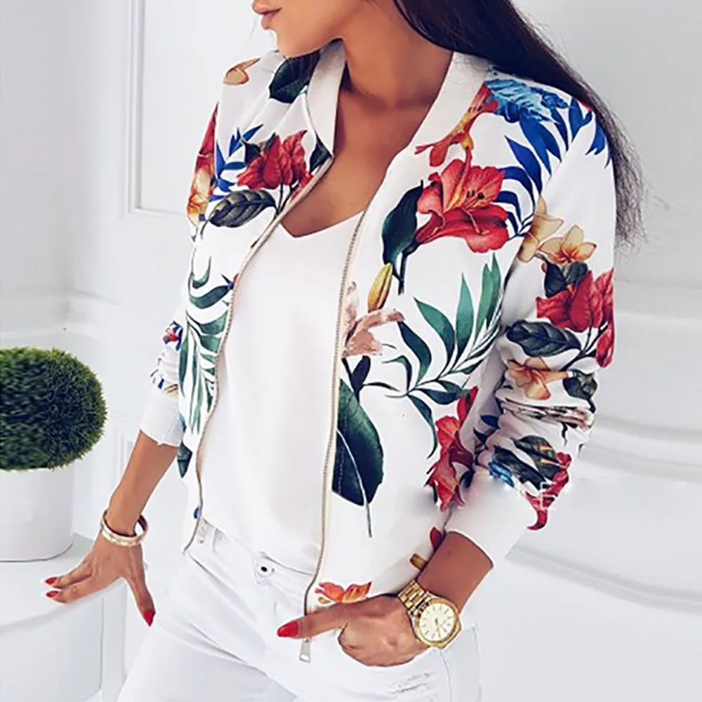 

New Women Jacket Fashion Ladies Retro Floral Zipper Up Bomber Jacket Casual Coat Autumn Spring Print Outwear Women Clothes 2019