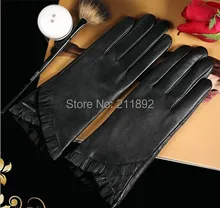 Free Shipping genuine leather, touch screen,top quality, black color ,lady glove ,fasion glove,1pair/bag