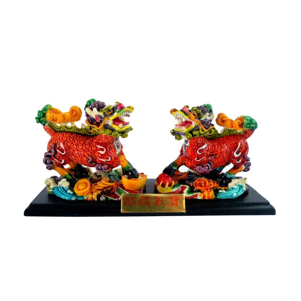 

Free shipping Colourful Pair of Chi Lin or Kei Loon Statue Feng Shui Figurine A2038
