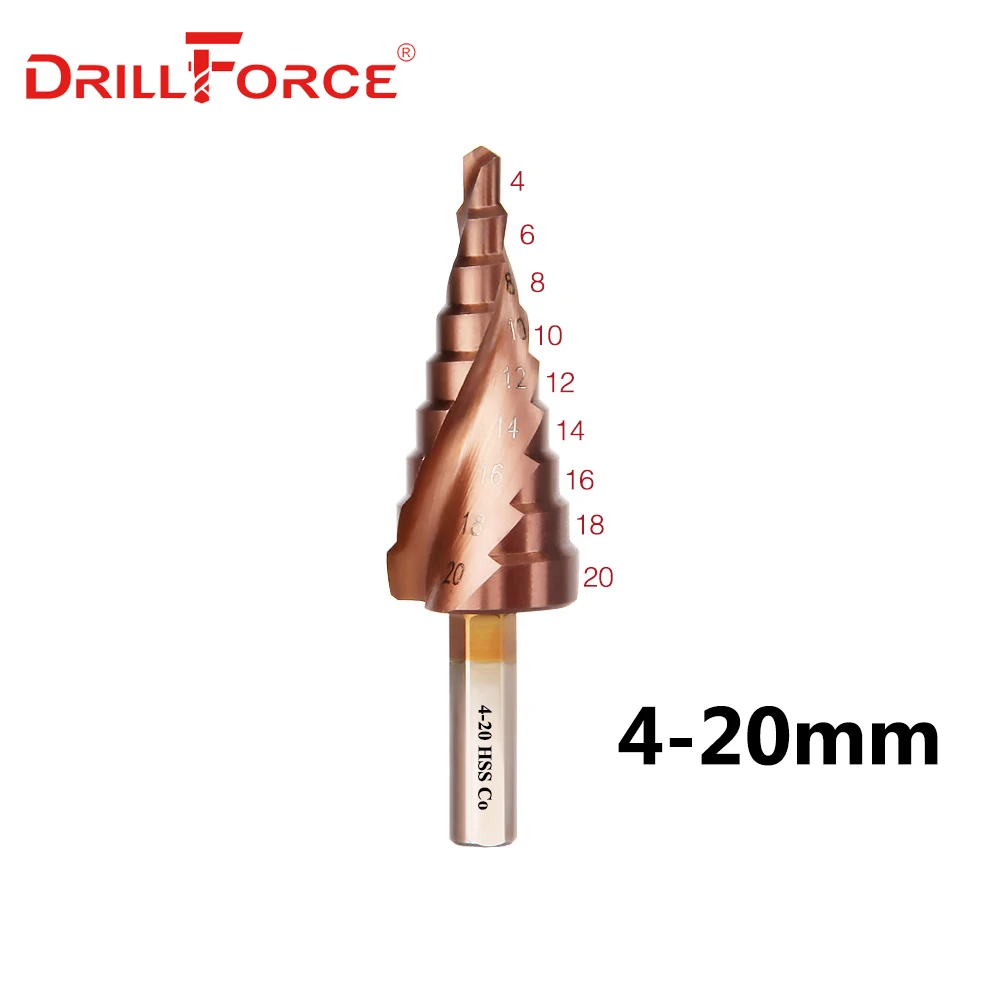 Drillforce M35 кобальтовое ступенчатое сверло 4-12/4-20/4-32 мм высокоскоростное стальное сверло спиральный паз треугольный хвостовик для нержавеющей стали