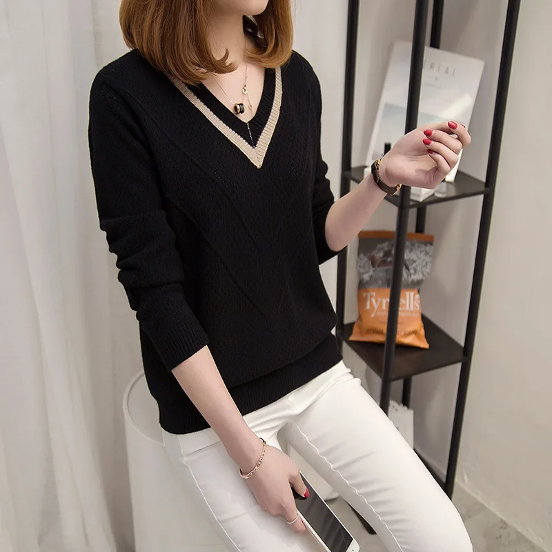 2018 Autumn New Sweaters Women Pullovers Slim Warm Hollow Sweaters Women Loose Knitted Sweater Female V-neck Small Fresh Sweater 2018 Autumn New Sweaters Women Pullovers Slim Warm Hollow Sweaters Women Loose Knitted Sweater Female V-neck Small Fresh Sweater