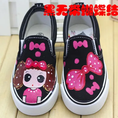 Детская модная обувь, раскрашенная вручную, Детская парусиновая обувь, весна-осень, для девочек, с рисунком кота, повседневная обувь на плоской подошве, для принцессы, удобная - Цвет: M
