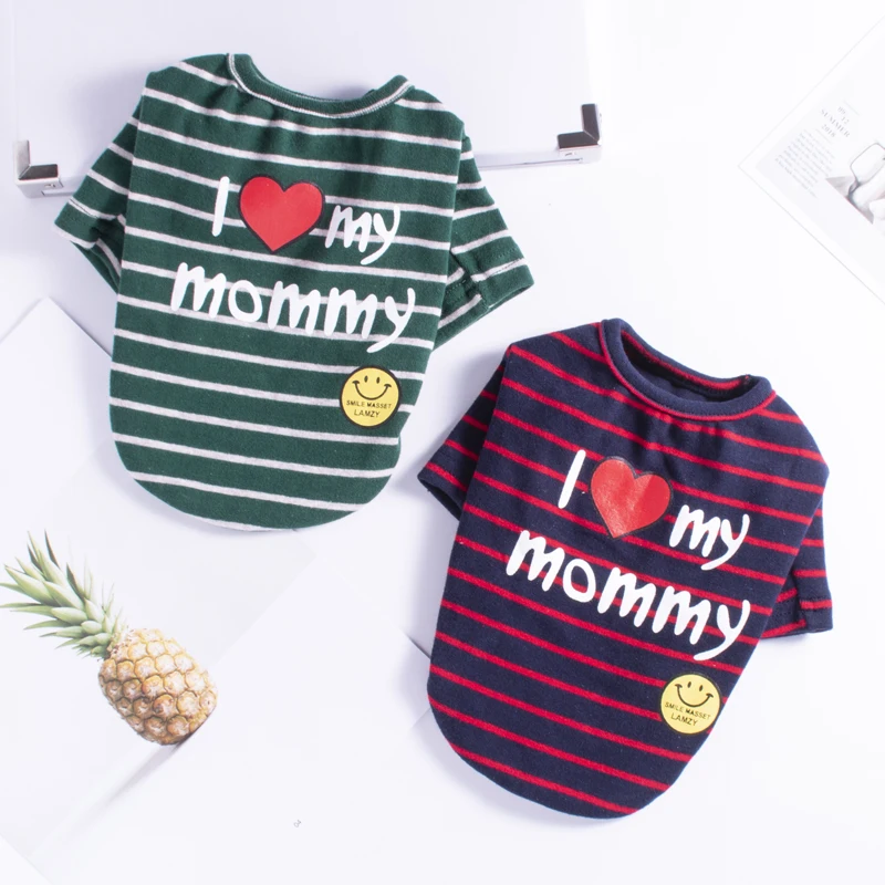 

Small Medium Pug Franche Bulldog Pet Dog Clothes Stripes TShirt Dog T-shirt I Love My Mummy Mum Shirt Appare XS - XXL Wholesale