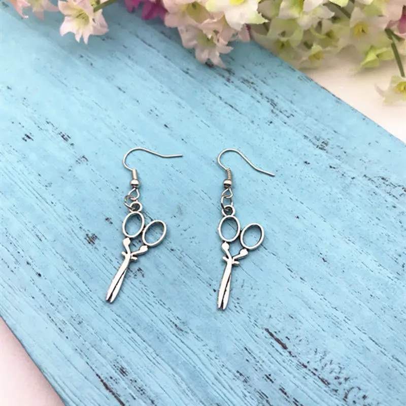 

Hot Scissor Dangling Earring Zinc Alloy Antique Silver DIY Fashion Women Girl Hairdresser Shears Jewelry Valentine's Day Present