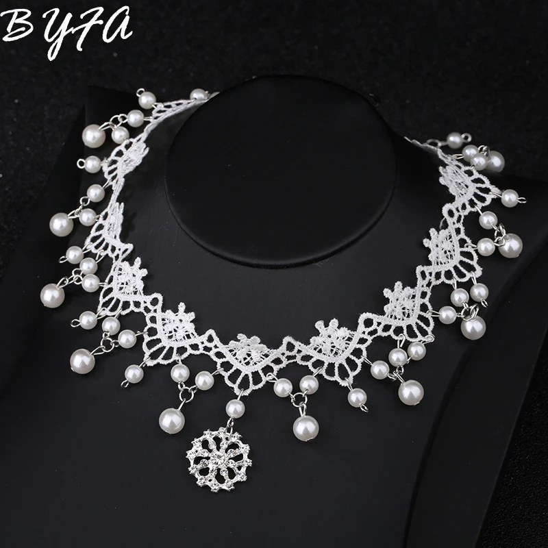 

2019 New Fashion Collares Sexy Gothic Chokers Crystal White Pearl Lace Neck Choker Necklace Vintage Women Wedding Choker Jewelry