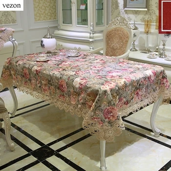 

vezon New Arrival Luxury High Quality Cotton Jacquard Floral Lace Tablecloth Elegant Europe Pastoral Table Cloth Towel Covers