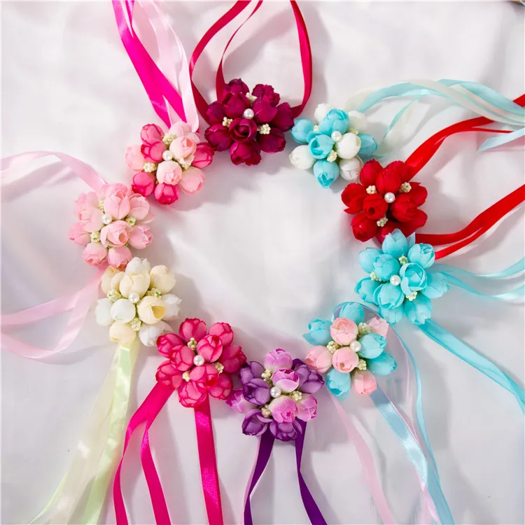 

10pcs Wedding decoration mariage rose Wrist Corsages Hand Flower silk Artificial Brides Bridesmaid wrist flower christmas