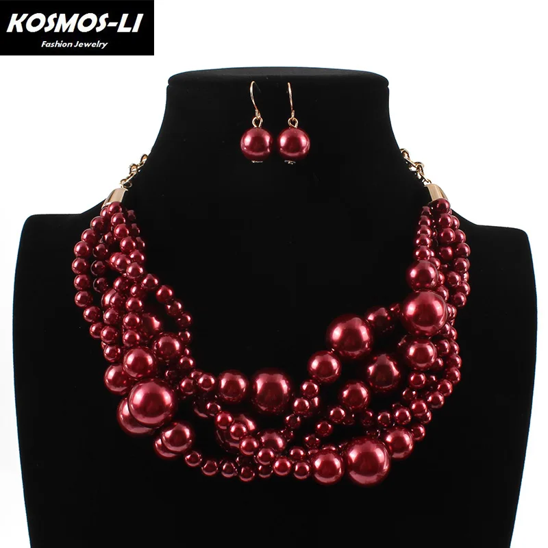 

2018 New Hot Sale Trendy Luxury Exaggeration Necklace Earring Jewelry Sets For Women Party Pearl Statement Necklaces
