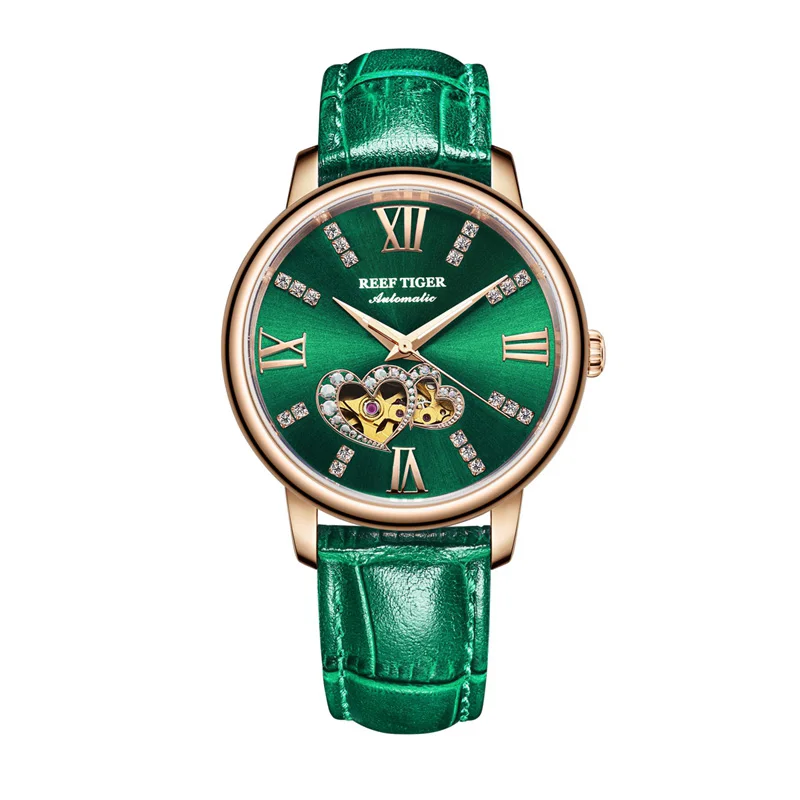 Reef Tiger/RT лучший бренд класса люкс Женские часы автоматические Модные часы Lover Подарочный розово-золотой красный часы Relogio Feminino RGA1580 - Цвет: RGA1580-PNN