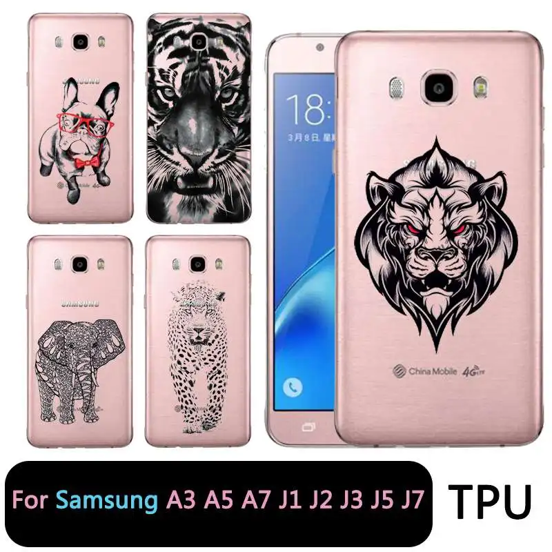 QMSWEI Soft Tpu Clear Phone Case For Samsung Galaxy A3 A5 2016 2017 prime J1 J2 J3 J5 J7 Leopard Dog Lion Cover Free shipping |