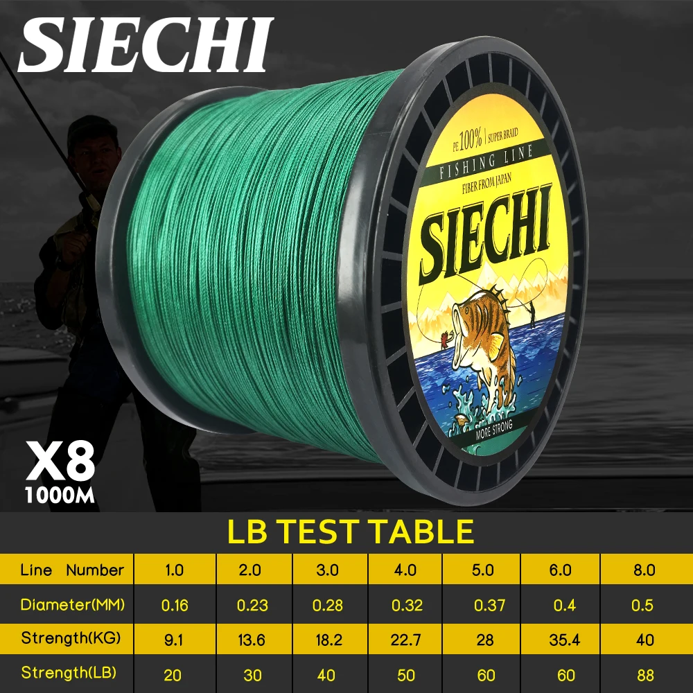 SIECHI 1000 м плетеная леска 8 нитей Япония PE многонитевая 20 30 40 50 60 88LB | Спорт и