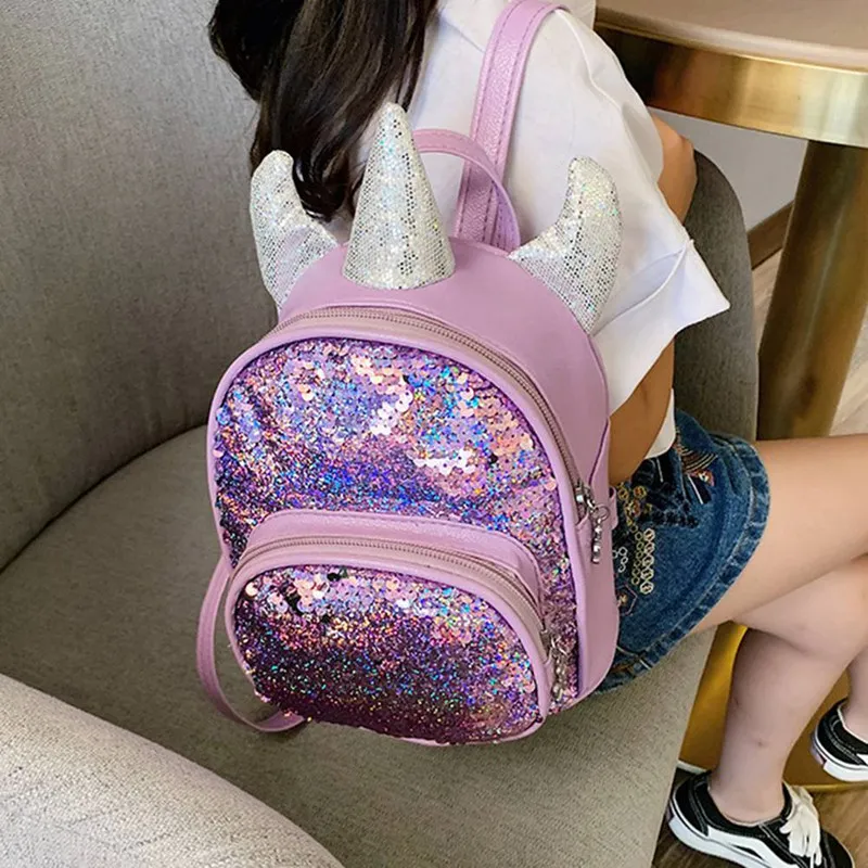 

1 PC Unicorn Backpack Kindergarten Children School Bag Glitter Bling Sequins Primary Backpack Book Capacity Bag Satchel Dropship