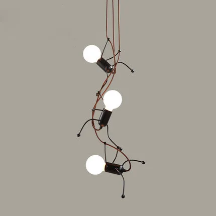 

Creative Cute Man Shape Pendant Light Black Industrial Suspension Lamp E27 Bulb Holder for Bar Loft Restaurant Shop Dining Room