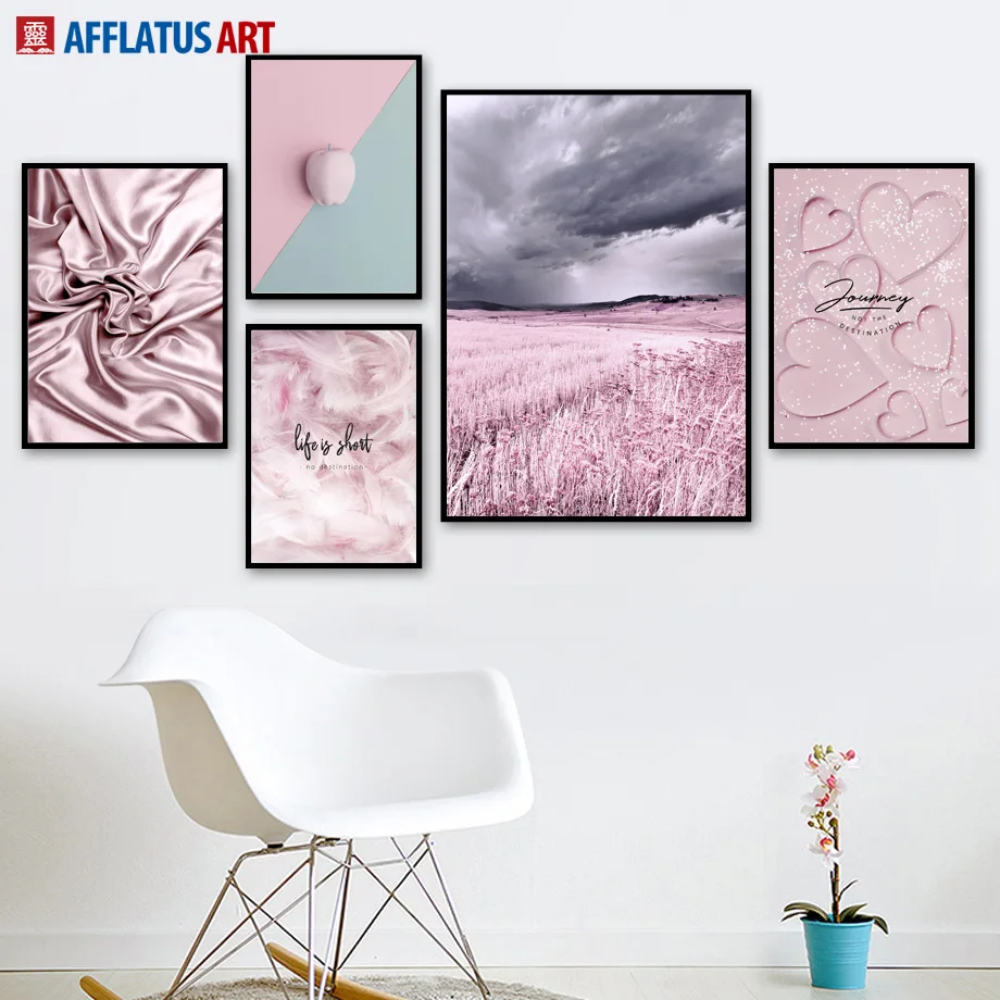 

Warm Pink Temptation Landscape Painting Wall Art Canvas Painting Nordic Posters And Prints Wall Pictures For Living Room Decor