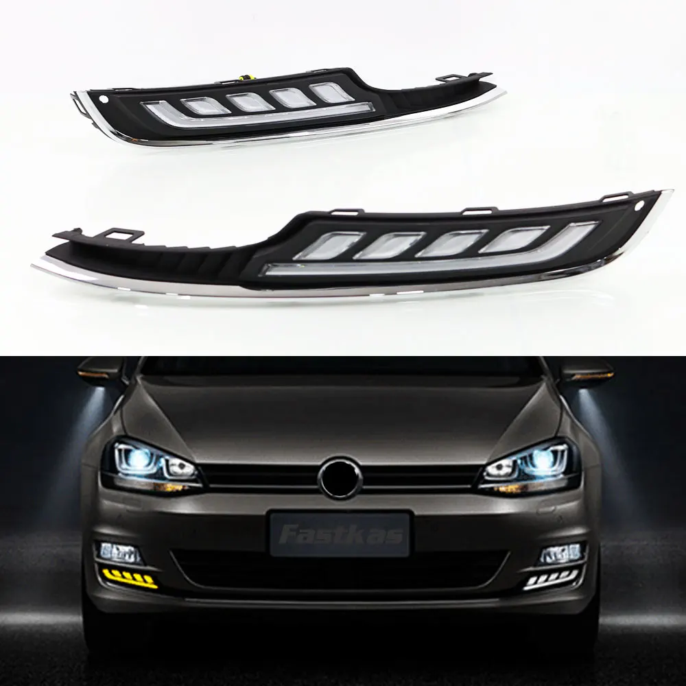 

DRL Daytime Running Light for Volkswagen Golf7 2013 2014 2015 2016 Left Right side White DRL and Yellow Signal Light