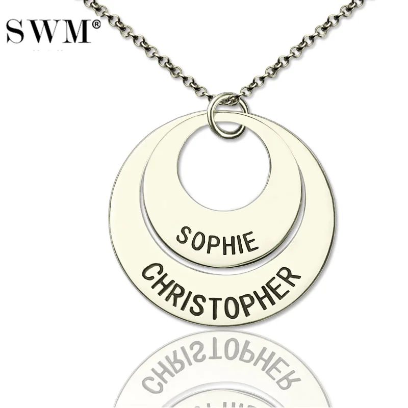 Costume Jewelery Sterling Silver 925 Engraved Name Necklace Female Double Circles Necklaces Collares Pendant Chain Gift to Mom цена Costume Jewelery Sterling Silver 925 Engraved Name Necklace Female Double Circles Necklaces Collares Pendant Chain Gift to Mom цены онлайн