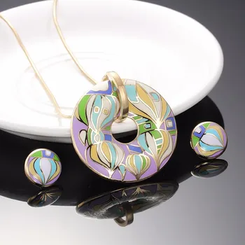 

Newest Fashion Vintage Jewelry Sets Bohemian Necklace Earrings Set Enamel Necklace Earrings