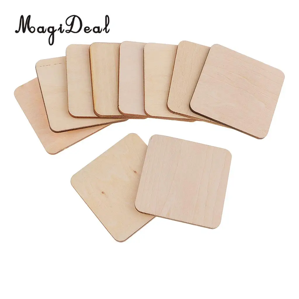 50mm 80mm 120mm Wooden Square MDF Unfinished Wood Pieces Blank Plaque for DIY Craft Pyrography Embellishments