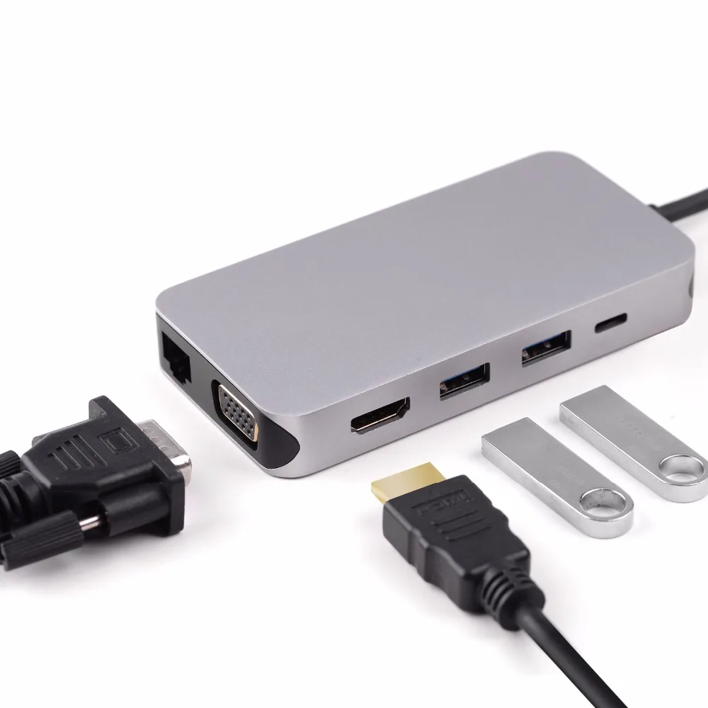 Type C to HDMI+VGA+RJ45+USBX3+Audio+C-07