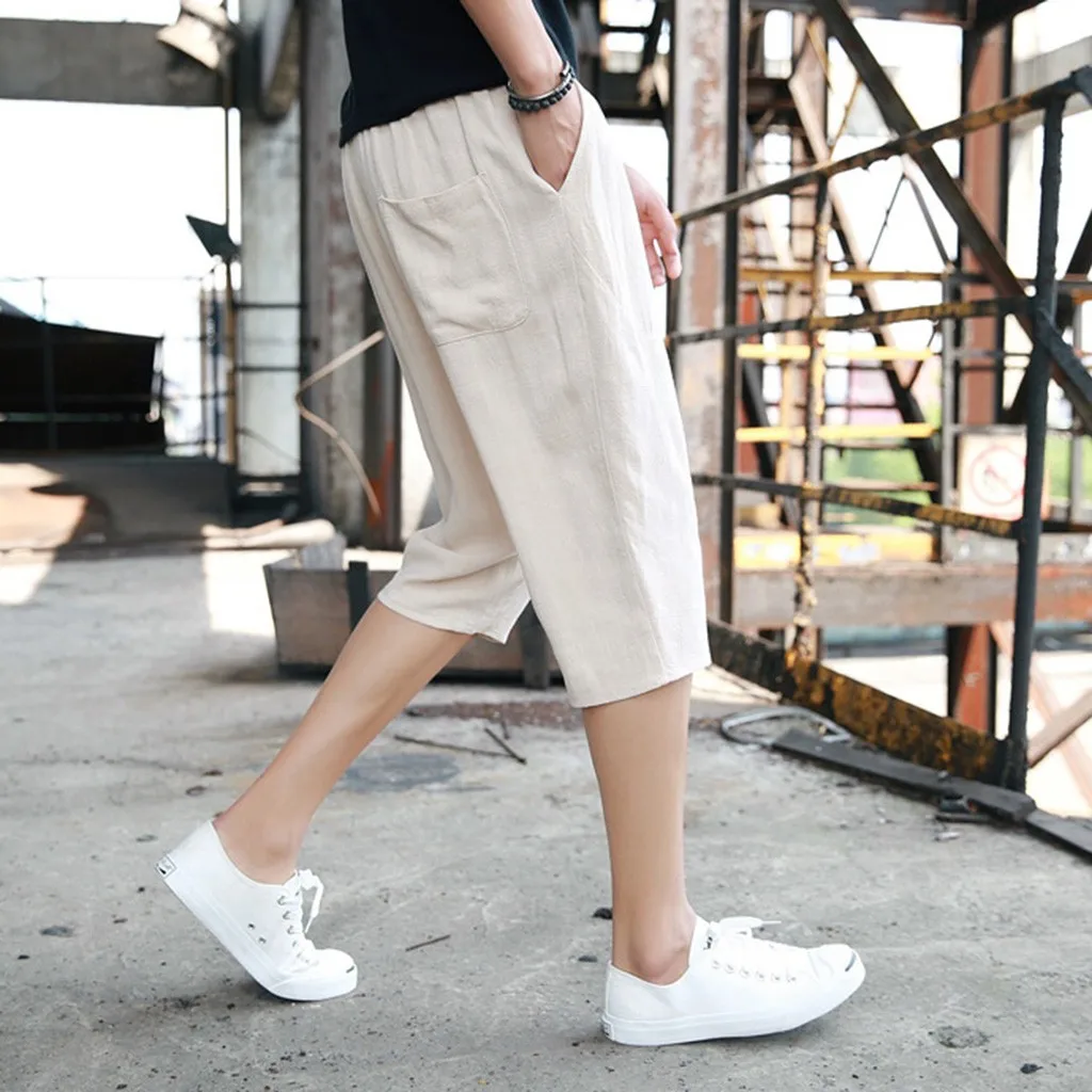 Jaycosin мужские модные льняные широкие брюки на шнурке с эластичной резинкой на талии повседневные брюки летние однотонные Pantalones De Lino De Moda