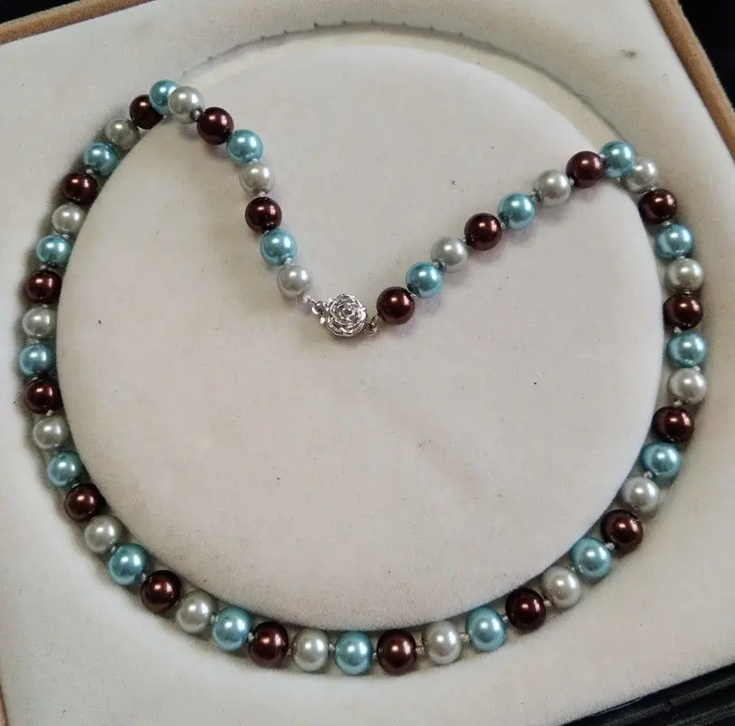 Beautiful 8mm South Sea Multicolor Shell Pearl Necklace 18"