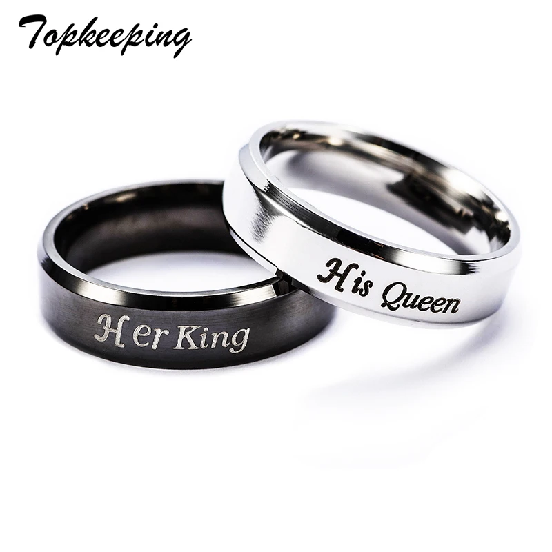 buy Her King His Queen Rings Stainless Steel Couples Lover #039;s Rings for Men Women Romantic Wedding Engagement Fashion Silver Jewelry