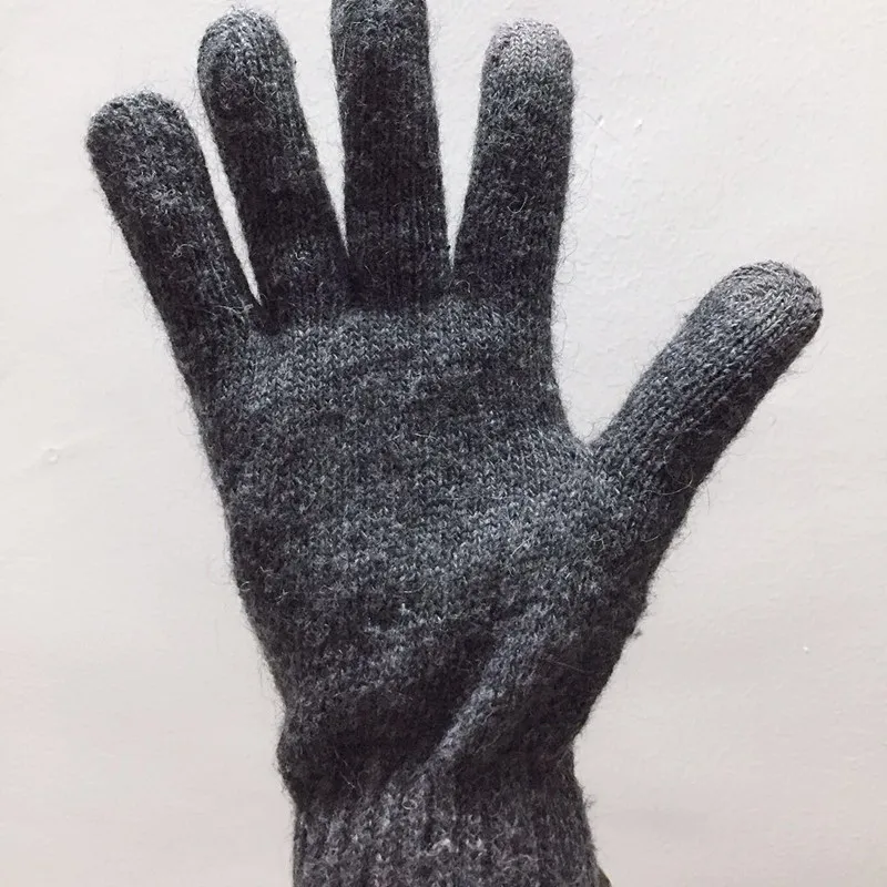 Зимние теплые вязаные перчатки с сенсорным экраном для мужчин, толстые, коровья кожа, плюш, полный палец, для прогулок, варежки, подарок на год