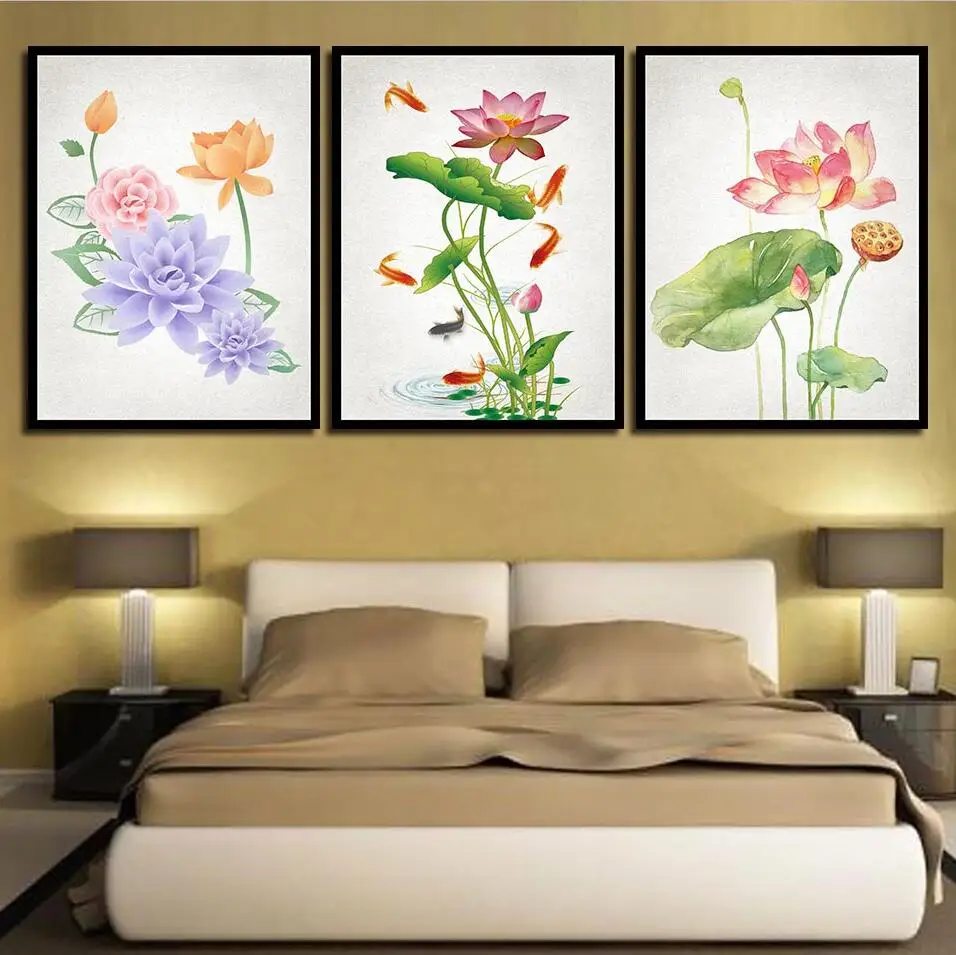 

Nordic Style Pictures Print Lotus Flowers Painting Modern Minimalism Koi Fish Canvas Poster Wall Art For Living Room Decor Frame