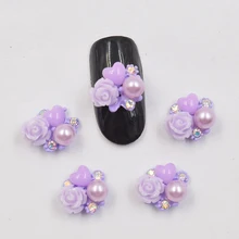 10 шт Новые фиолетовые цветы Блестящие Стразы 3D украшения для дизайна ногтей, сплав подвески для ногтей, Стразы для ногтей#737