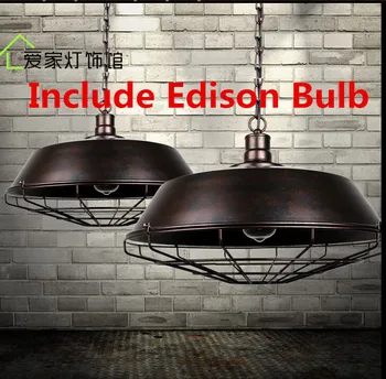 

American Country Creative Loft Pendant Light Haning Lamp Iron Art Lampshade Decoration Nordic Coffee Bar Using Bulb Edison