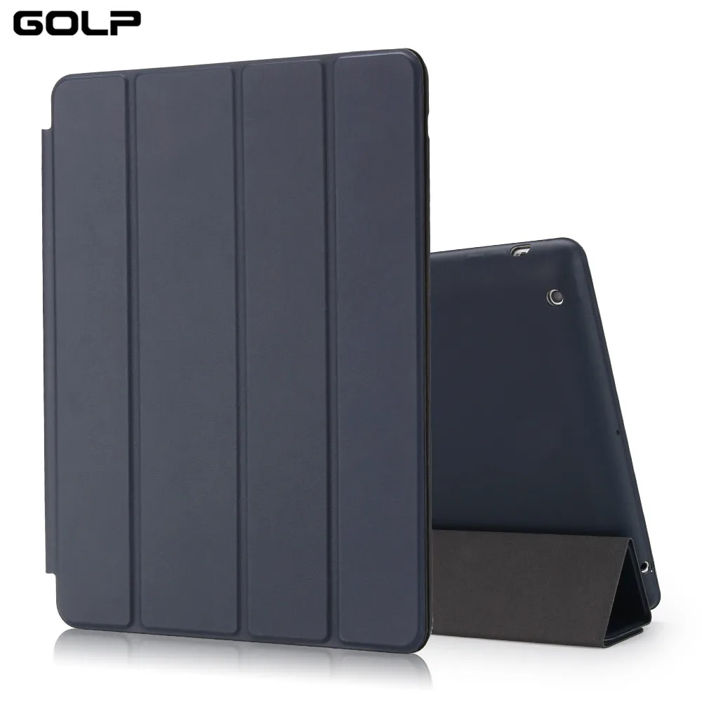 GOLP PU кожаный смарт-чехол для ipad 2/3/4 авто сна полный защитный чехол PU флип-стенд смарт-чехол для ipad 4 3 2 - Цвет: Dark Blue