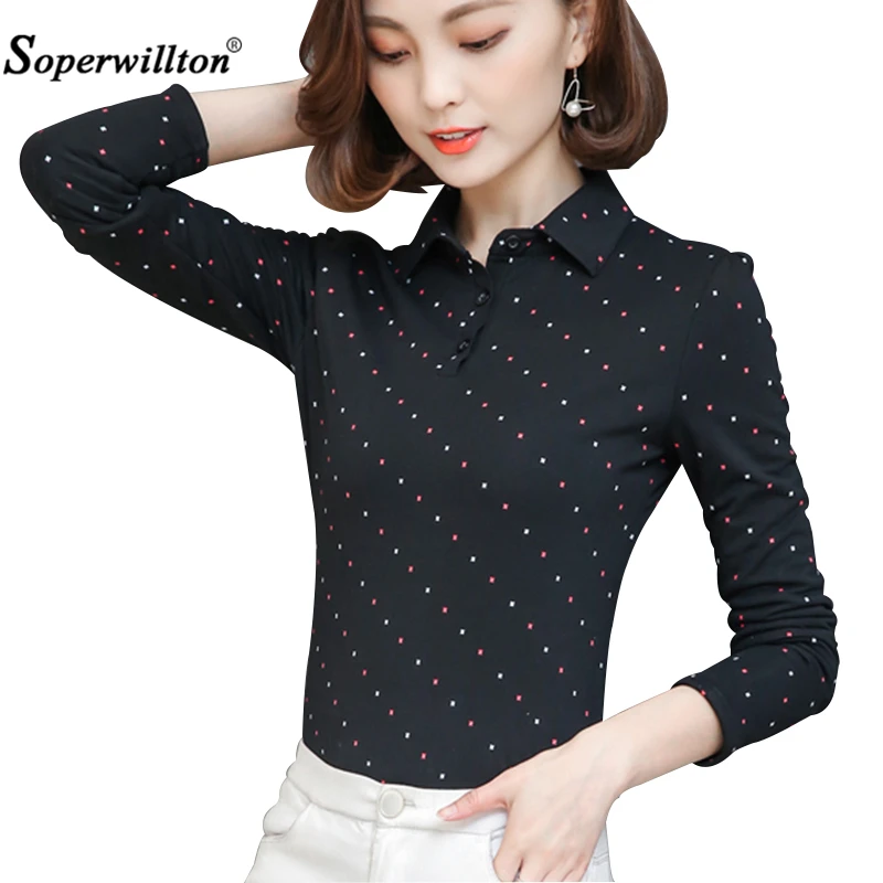 

New 2019 Polo Women Long Sleeve Dot Casual Polo Shirt For Women 100% Cotton Polos Office Work Wear Spring Autumn Top Ladies Polo