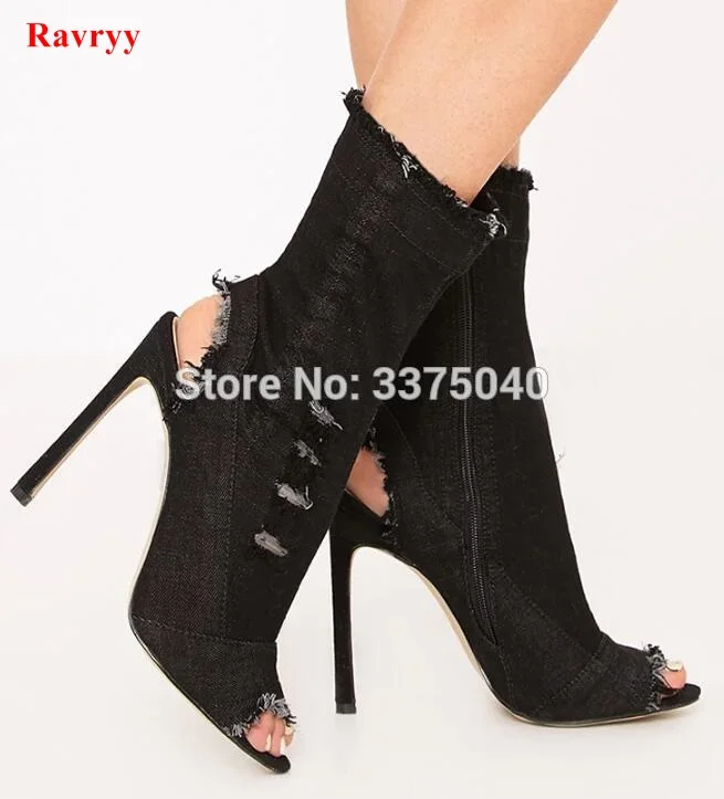 Ravryy Hot sale jeans boots summer shoes ankle boots for women boots denim boots high heels sexy peep-toe shoes woman Stiletto Ravryy Hot sale jeans boots summer shoes ankle boots for women boots denim boots high heels sexy peep-toe shoes woman Stiletto