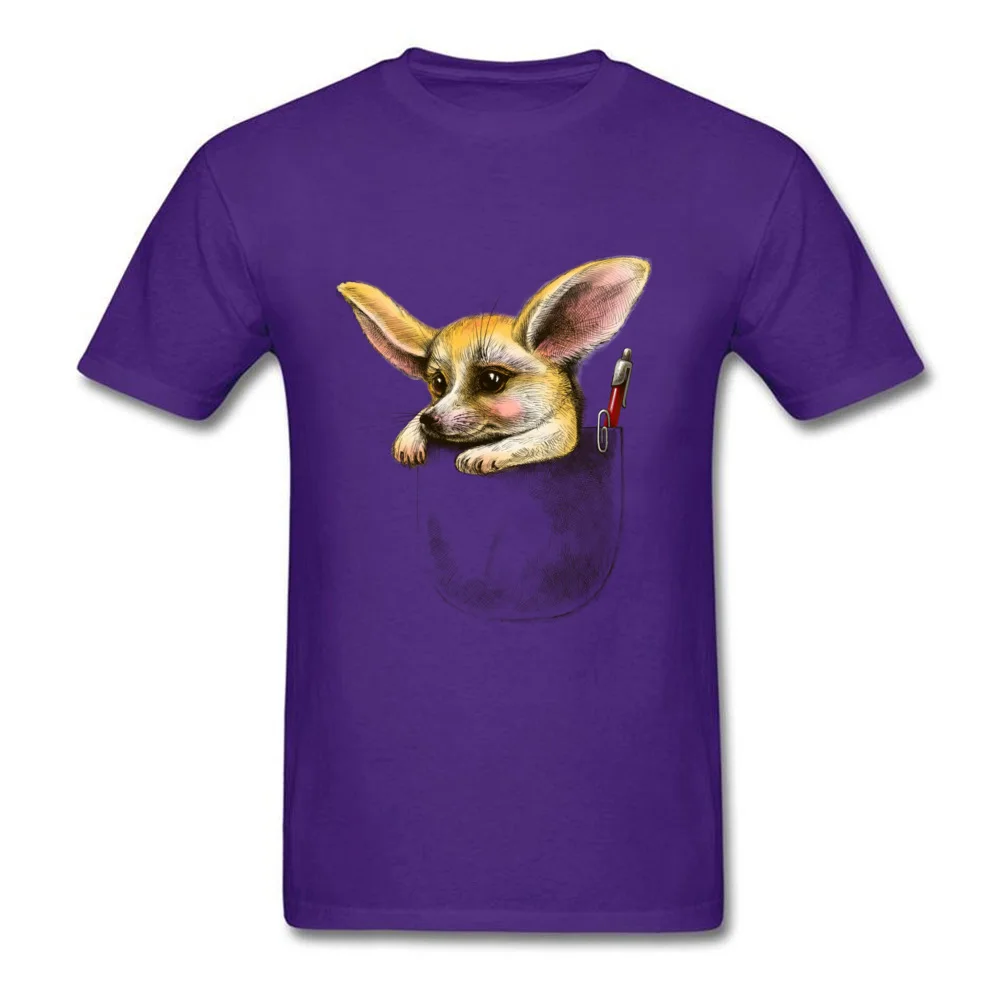 Pocket fennec fox Rife Slim Fit T Shirts Round Neck Cotton Fabric Short Sleeve Tops Shirts for Men Clothing Shirt Summer Pocket fennec fox purple
