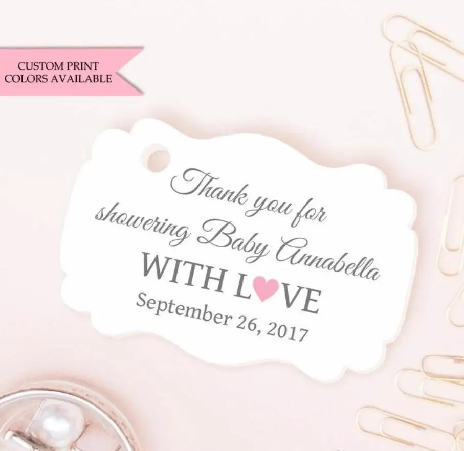 Персонализировать любой язык Baby shower Спасибо Теги платье для крещения Первое