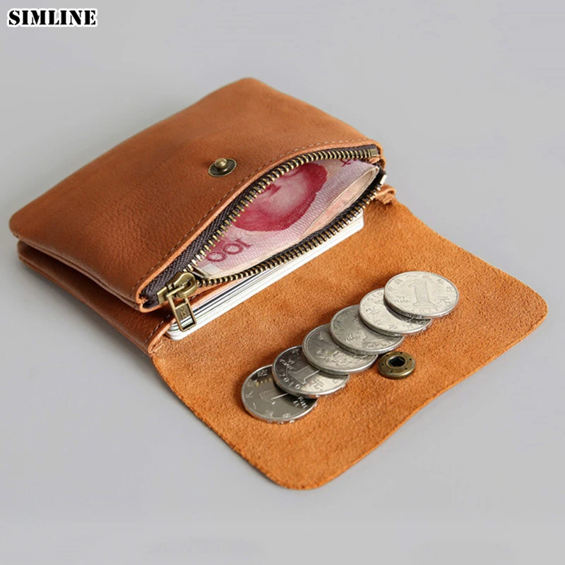 SIMLINE cartera de piel auténtica para hombre y mujer, Mini y corto, tarjetero, monedero con cremallera|women coin pursewallet wallet - AliExpress