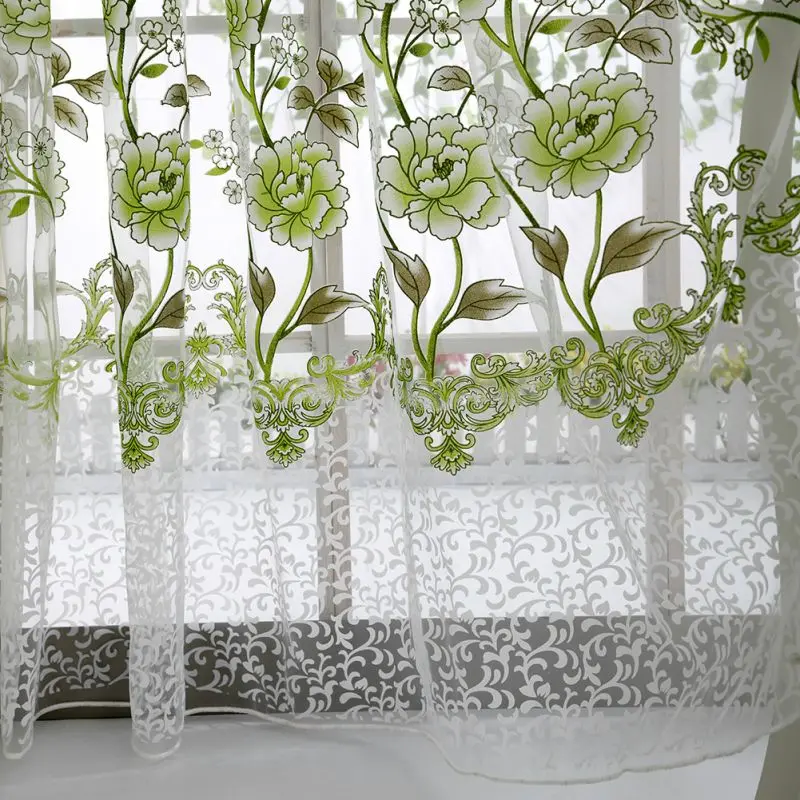 Flower Print Window Curtain Divider Tulle Voile Drape Panel Sheer Scarf Valances