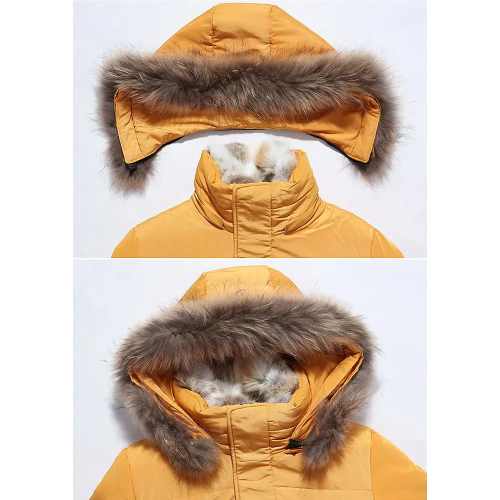 Fashion Women Down Jackets Keep Warm Winter Long Lady White Duck Down Parkas Thick Fur Collar Hoodies Jacket Winter Casual Coats