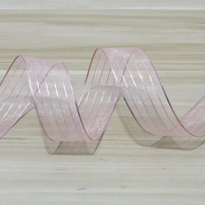 Light Pink 10 ярдов/партия 4 см лента из органзы в полоску прозрачная лента вечерние свадебные праздничные ленты для упаковки подарков DIY материал - Цвет: Light Pink