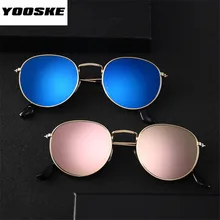 YOOSKE Fashion Frame Sunglasses Women Coating Bright Reflective Mirror Round Glasses for Female UV400 Vintage Goggles Eyewear