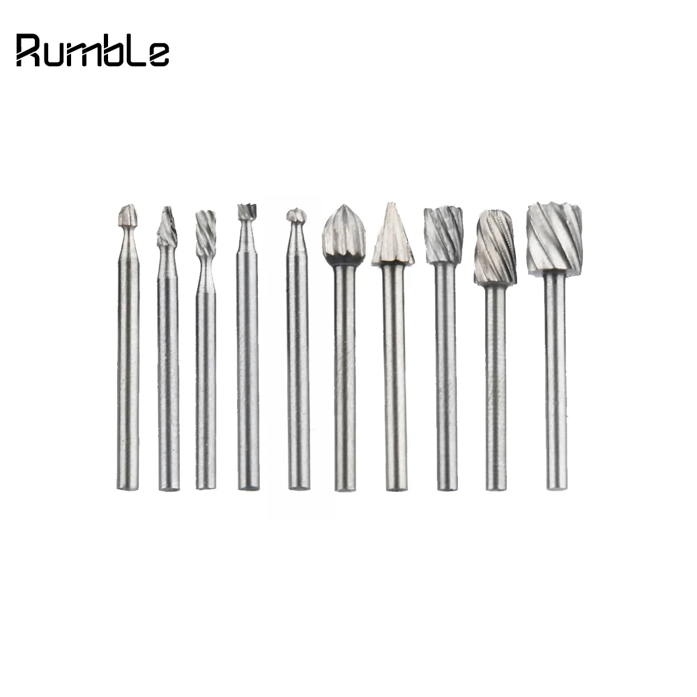 

10pcs 1/8 HSS Routing Router Drill Bits Set Dremel Carbide Rotary Burrs Tools Wood Stone Metal Root Carving Milling Cutter